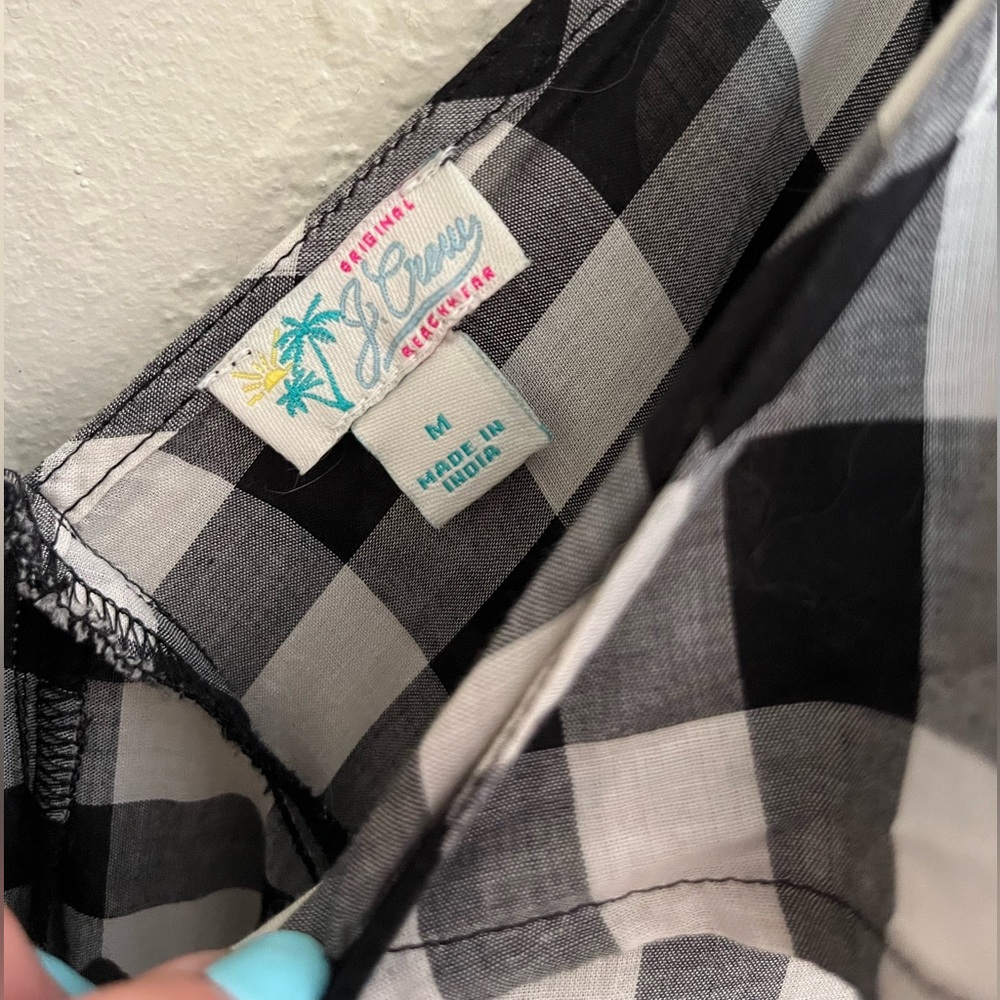 J. Crew Beachwear Button Front Ruffle Dress Black and White Gingham Sz med - Picture 12 of 16